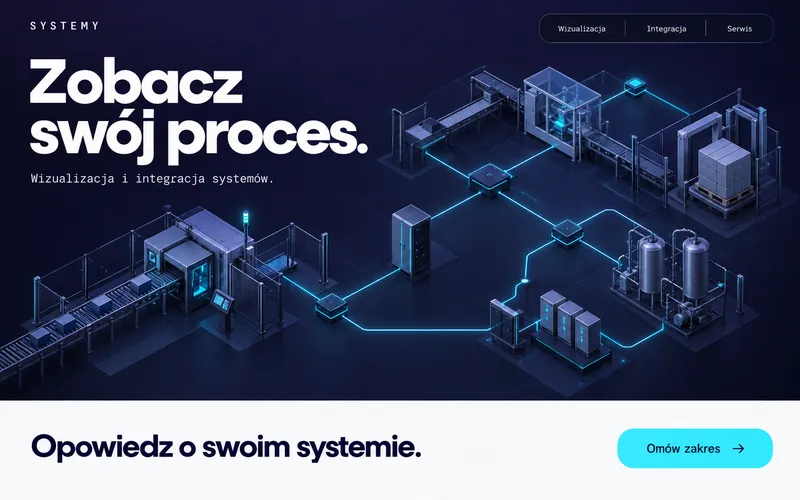 Koncepcja strony wizualizacji SCADA — cyfrowa mapa procesu i panel kontaktu