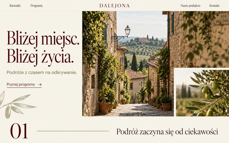Atlas editorial — koncepcja strony podróży autorskich z kolażem zdjęć