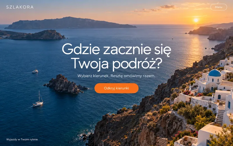 Filmowy horyzont — przykładowy projekt strony biura podróży z pełnoekranowym wybrzeżem