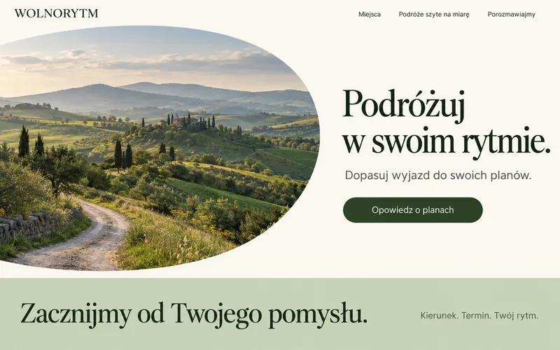 Podróż w swoim rytmie — koncepcja strony doradztwa podróżniczego w spokojnym stylu
