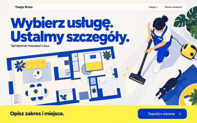 Koncepcja strony firmy sprzątającej — cyfrowa wycena
