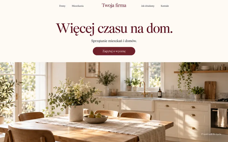 Koncepcja strony firmy sprzątającej — domowy editorial