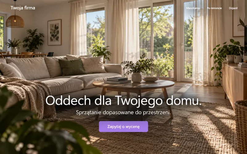 Koncepcja strony firmy sprzątającej — fotograficzny dom