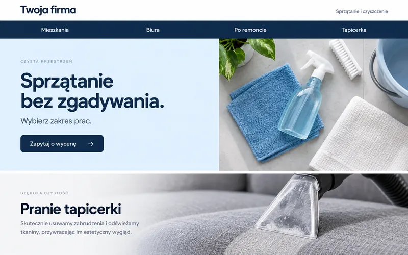 Koncepcja strony firmy sprzątającej — modularna oferta