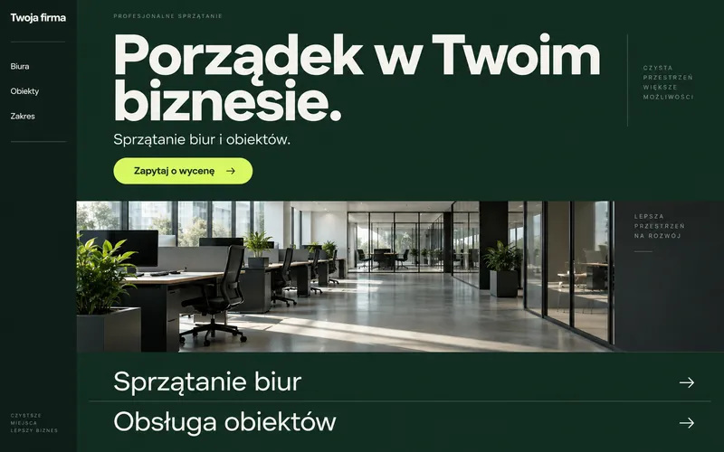 Koncepcja strony firmy sprzątającej — typograficzny b2b