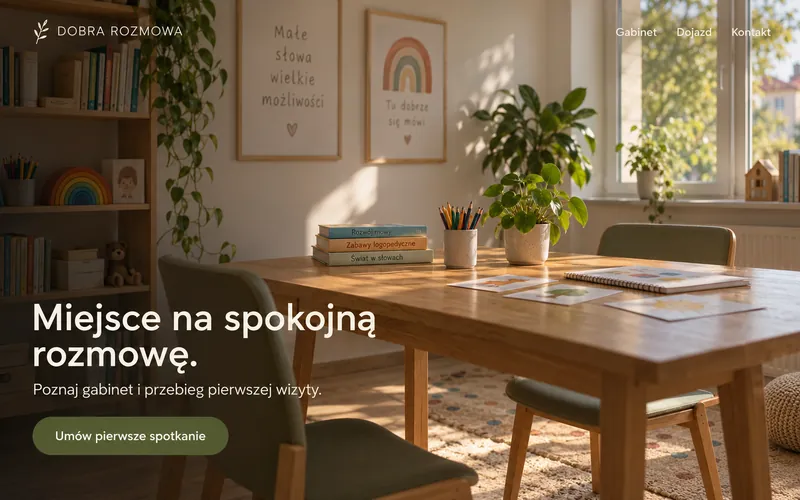 Przykładowy projekt strony logopedy — ciepły gabinet