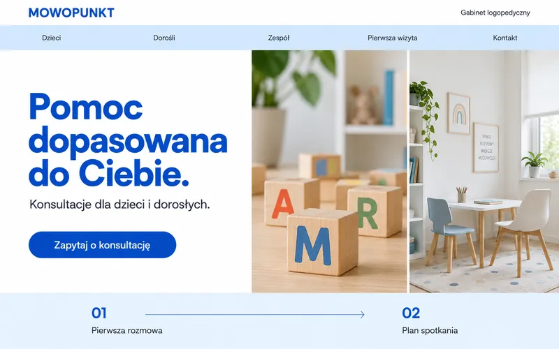 Przykładowy projekt strony logopedy — gabinet zespołowy