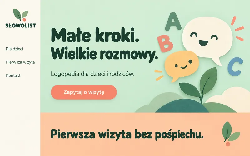 Przykładowy projekt strony logopedy — pastelowa ilustracja
