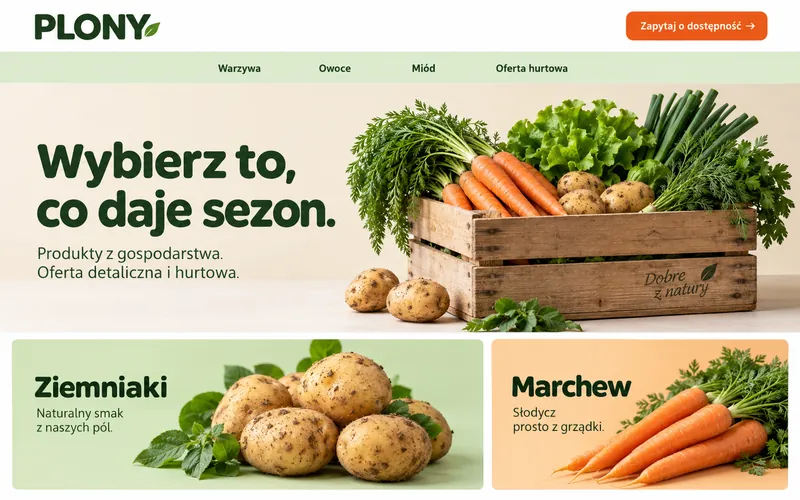 Przykładowa koncepcja strony dla rolników — katalog produktów