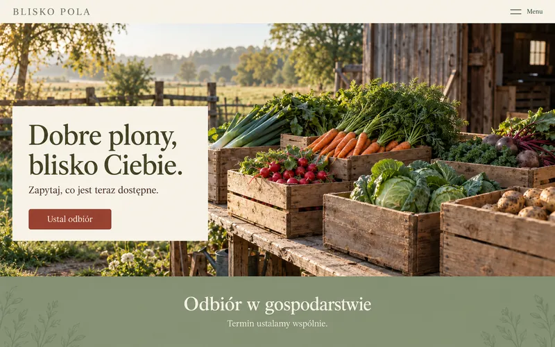 Przykładowa koncepcja strony dla rolników — odbiór w gospodarstwie