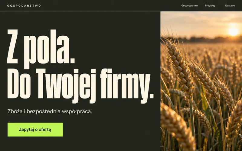 Przykładowa koncepcja strony dla rolników — wyrazista typografia