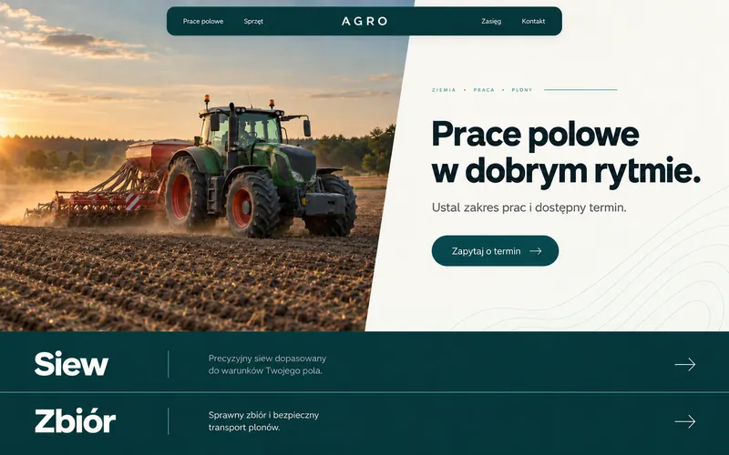 Przykładowa koncepcja strony dla rolników — nowoczesne usługi polowe
