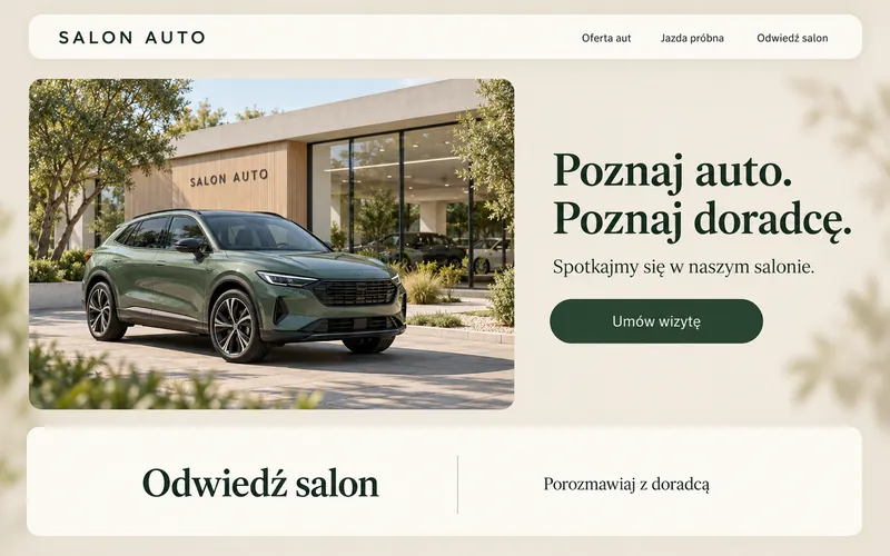Koncepcja strony salonu samochodowego — blisko doradcy