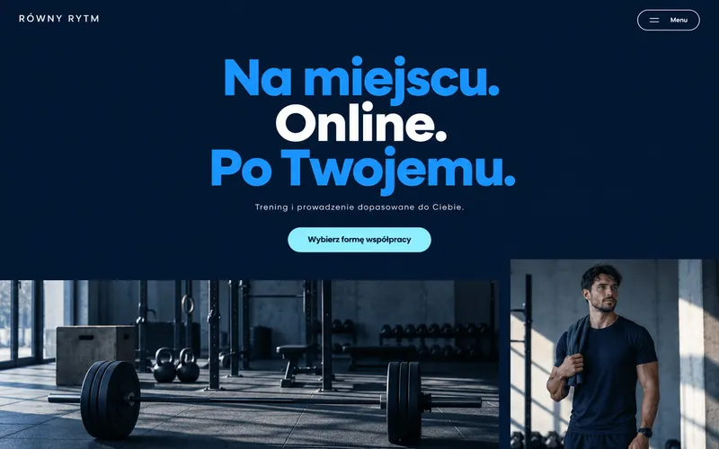 Koncepcja strony trenera personalnego — współpraca hybrydowa z minimalnym menu