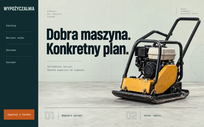 Koncepcja technicznej strony wypożyczalni z bocznym menu