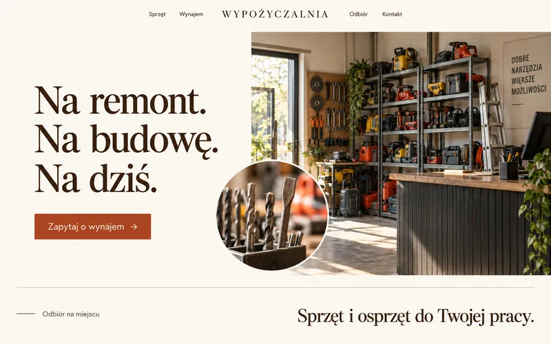 Koncepcja lokalnej wypożyczalni w ciepłym stylu redakcyjnym