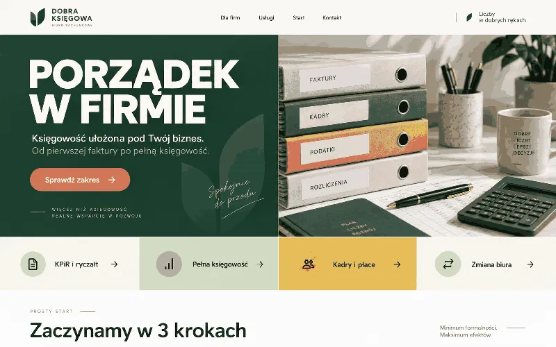 Przykładowy projekt strony biura rachunkowego z modularną prezentacją usług