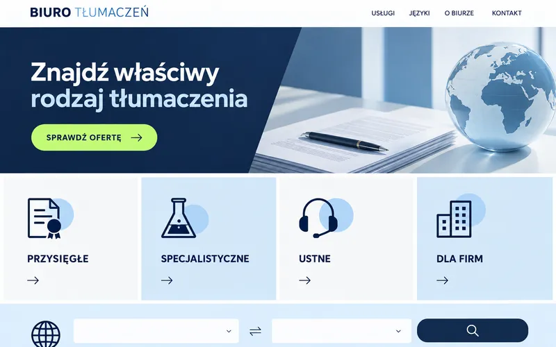 Przykładowy projekt strony biura tłumaczeń z modularną prezentacją usług