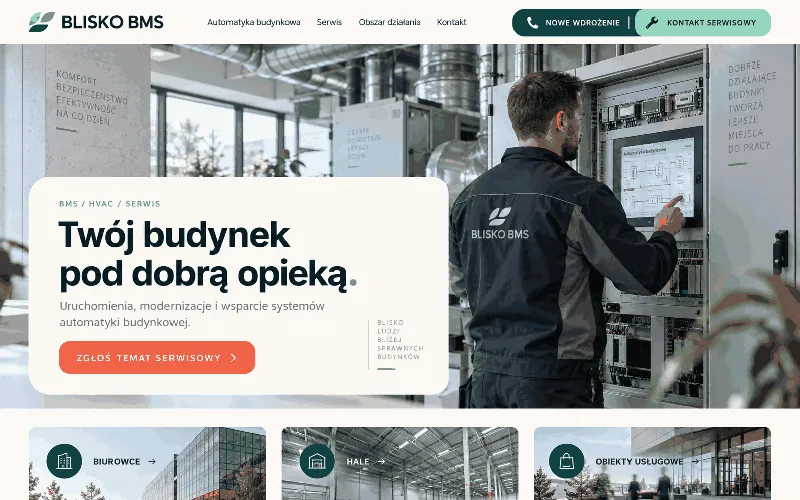 Przykładowy projekt przyjaznej strony serwisu automatyki budynkowej BMS