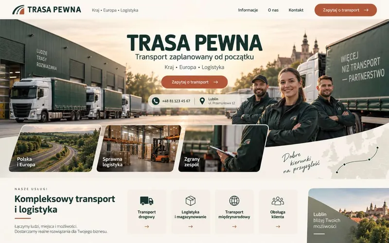 Przykładowy projekt strony firmy transportowej — ciepły lokalny kierunek