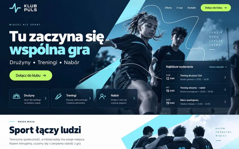 Przykładowy projekt strony klubu sportowego — ciepły lokalny kierunek
