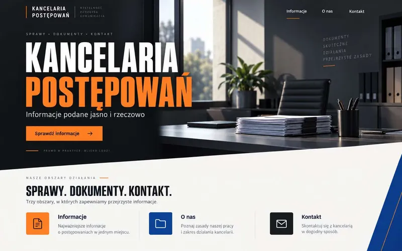 Przykładowy projekt strony kancelarii komorniczej — wyrazisty kierunek lidera kategorii